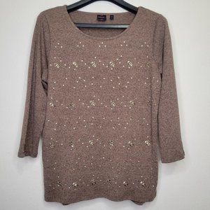Rafaella Brown Embellished Sweater, Size XL